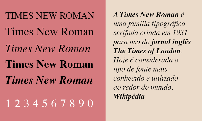 Diagramação de livros impressos, tipografia times new roman 